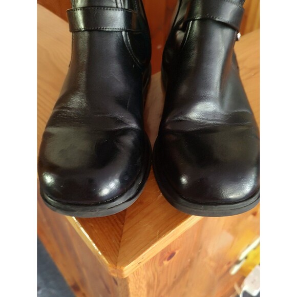 Women's Mid Rise Black Boots Size 6 Slip On Side Zipper Buckle GOOD COND Wedge - Picture 5 of 7